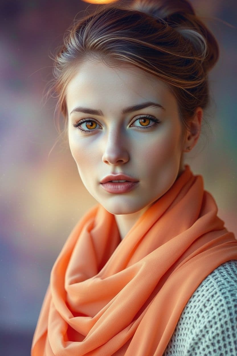 AI generated: "2:3 head and shoulders portrait, stunning supermodel, early 20s, fair luminous skin, light brown up...