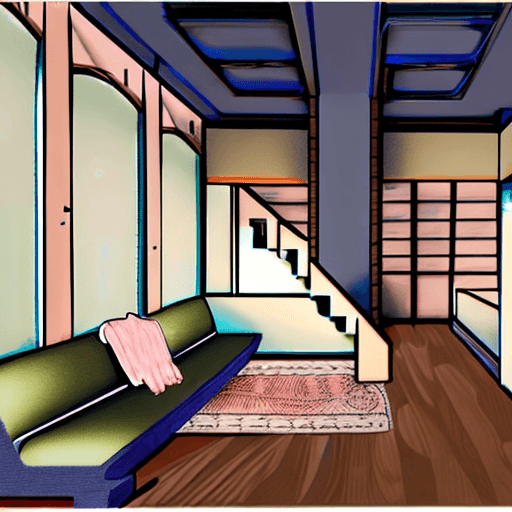AI generated: anime eboy, medium brown hair, cute, High resolution photography interior design, dreamy sunken livi...