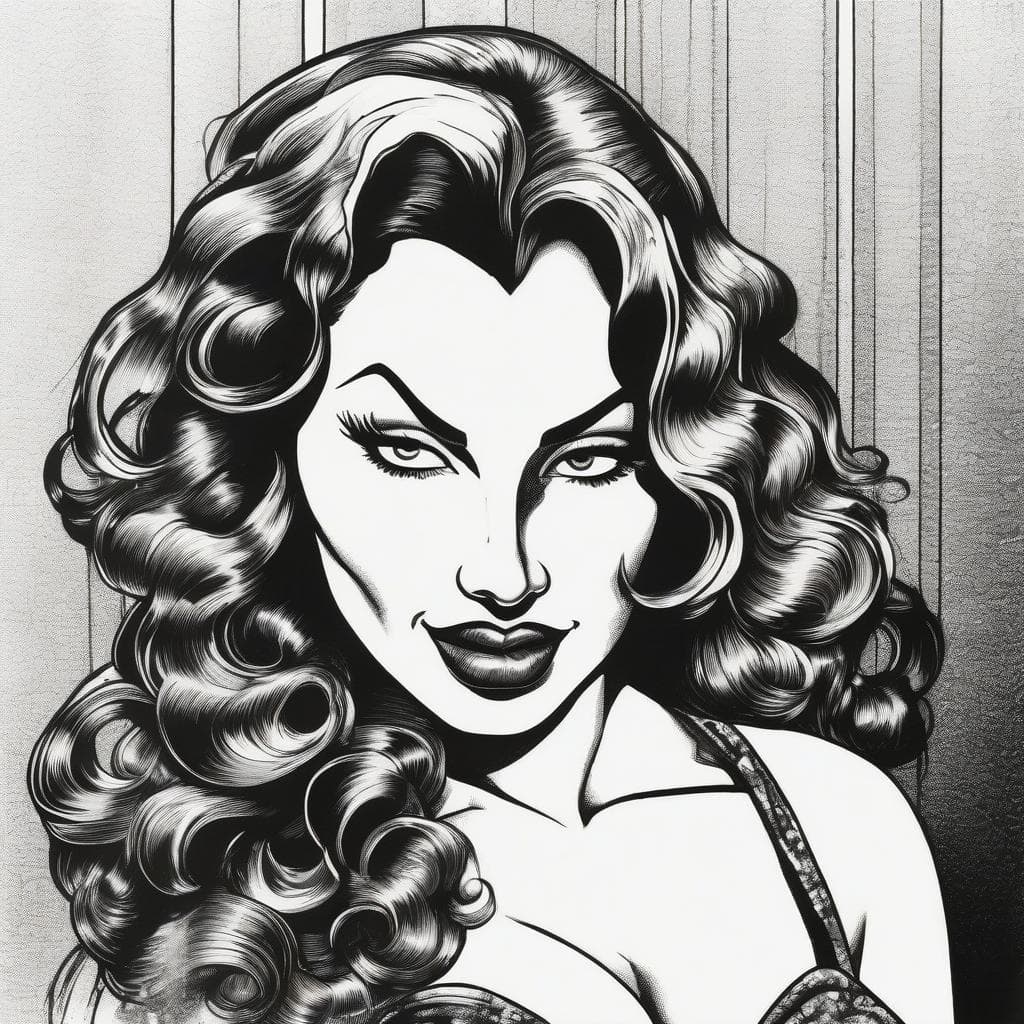 AI generated: Cartoon portrait of Jessica Rabbit, ink drawing in the style of Robert Crumb
