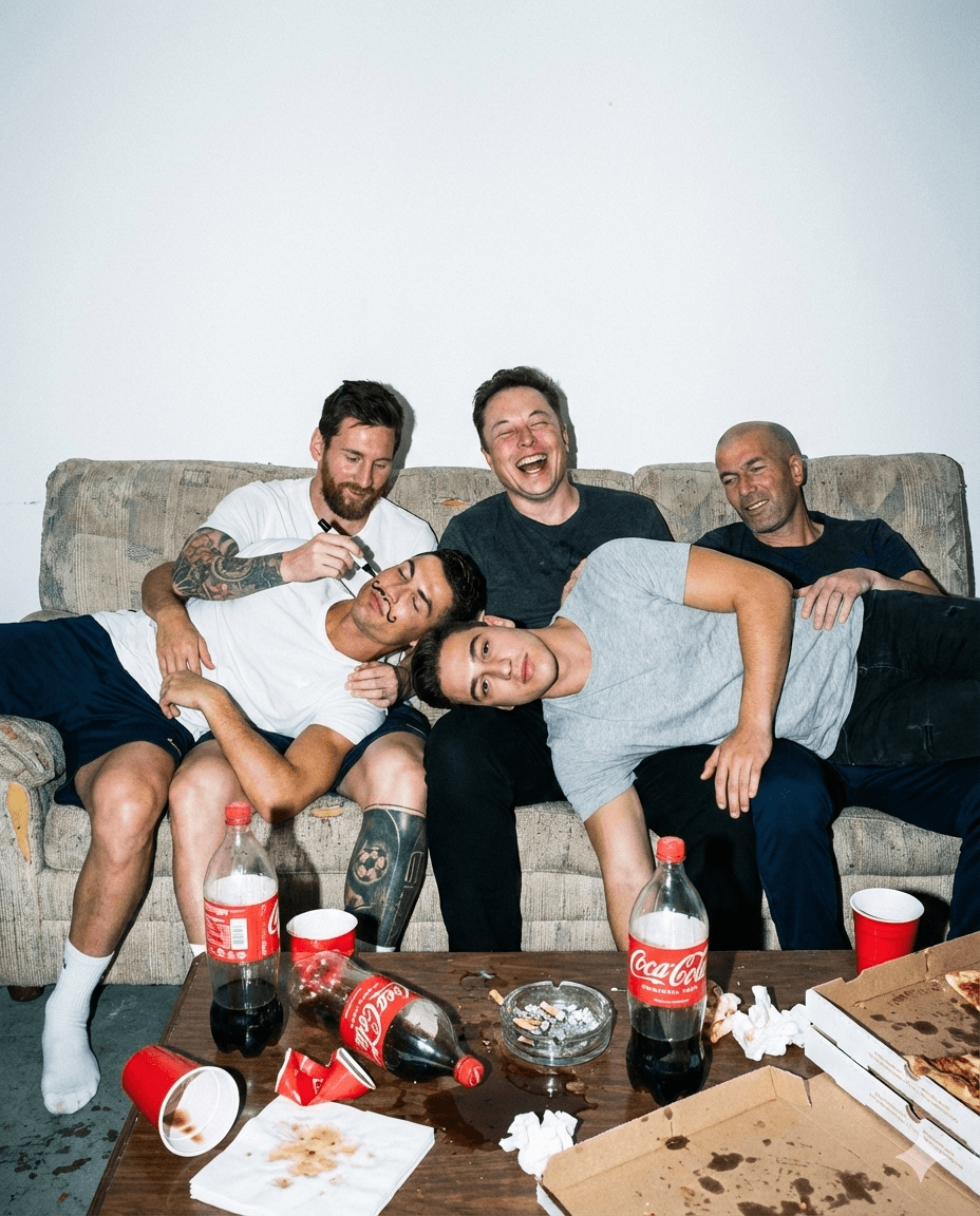 AI generated: A raw, cinematic lifestyle photograph of a group of young adults sitting closely together on a worn ...
