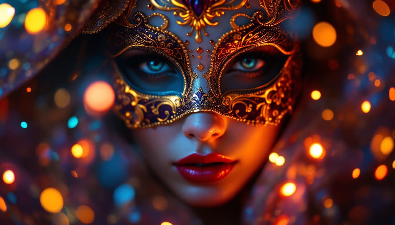 AI generated: A captivating, centred portrait of a mysterious woman enshrouded in the allure of a Venetian mask, s...