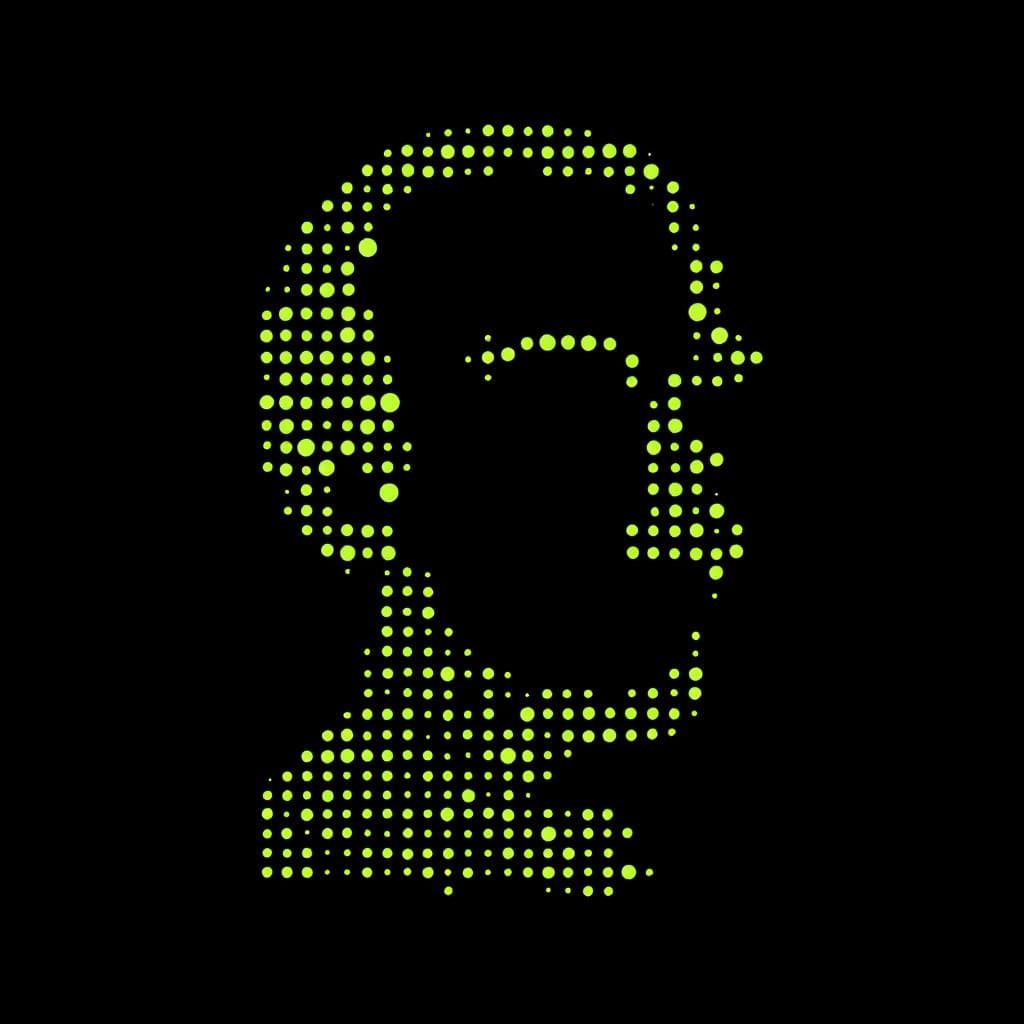 AI generated: a simple green dotted dots forming the shape of Friedrich Nietsche , flat design, vector illustratio...