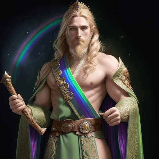 AI generated: ((extreme detail)),(ultra-detailed), male, human, wizard, handsome, rainbow eyes, shoulder length bl...