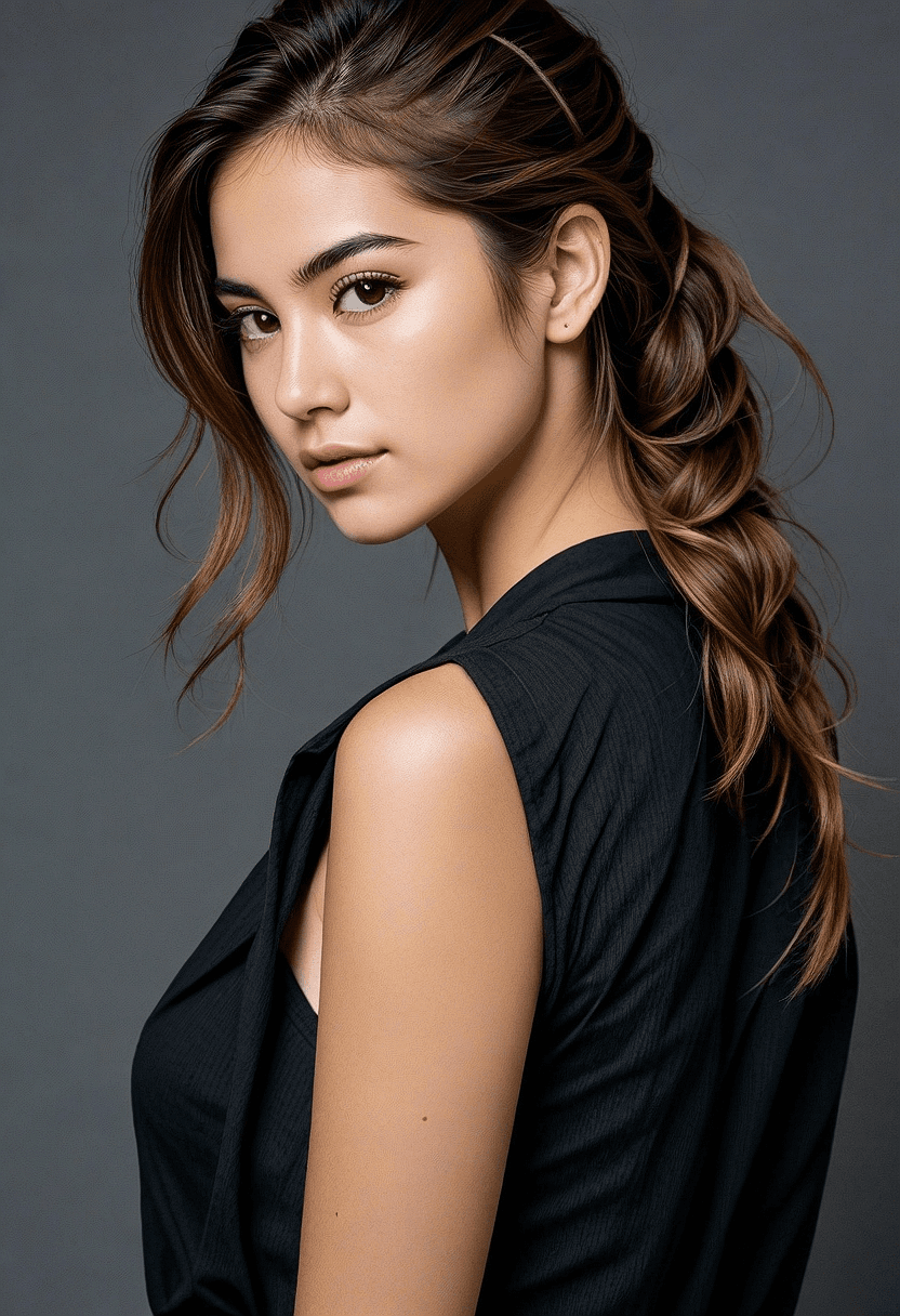 AI generated: An image of a young woman with a medium complexion in a side profile pose, looking towards the camer...
