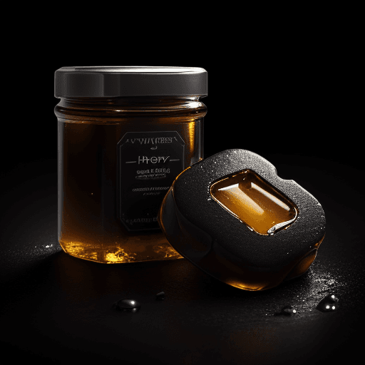 AI generated: Photo of a ultra realistic honey based soap, dramatic light, black, charcoal acinematic lighting, ba...