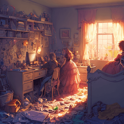 AI generated: 2 people, couple in the messy room,bedroom, digital art, best quality, hiper detail, in the style of...