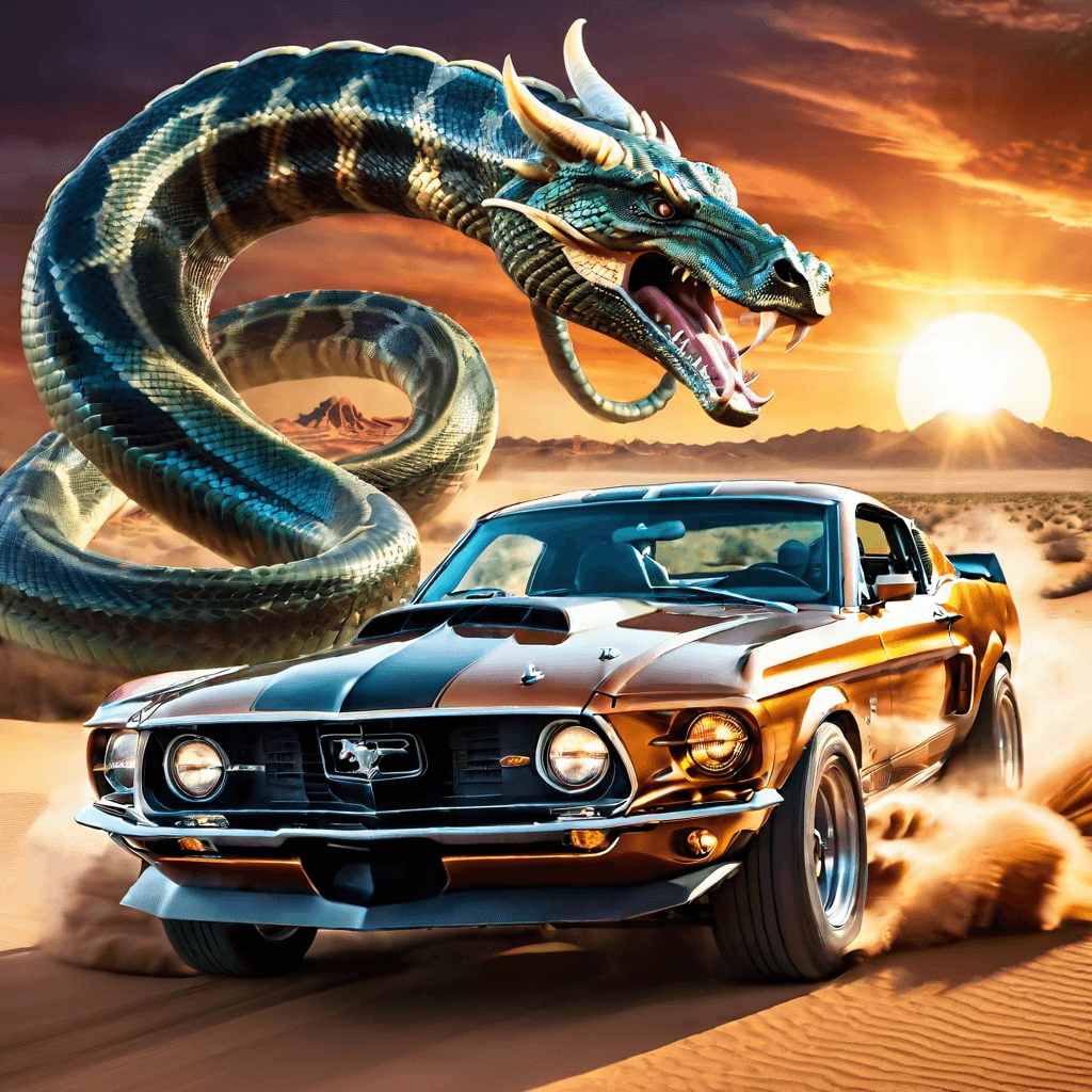 AI generated: A ((((((retro color comic style poster of a fantasy post apocalyptic world, with a mustang style mus...