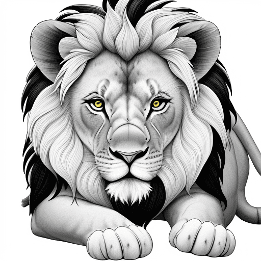 AI generated: coloring book page of a lion in black and white adorable