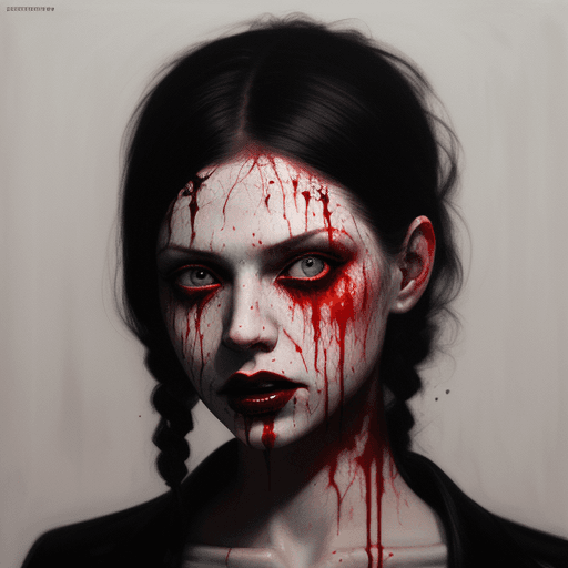 AI generated: a painting of a woman with blood dripping all over her face, a photorealistic painting by Gottfried ...