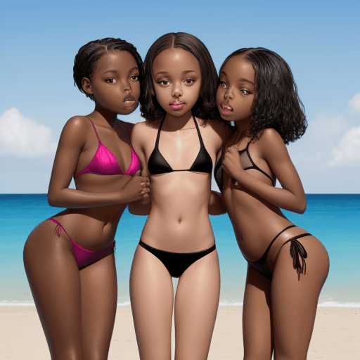 AI generated: three beautiful black girls in bikinis 11 years old kissing