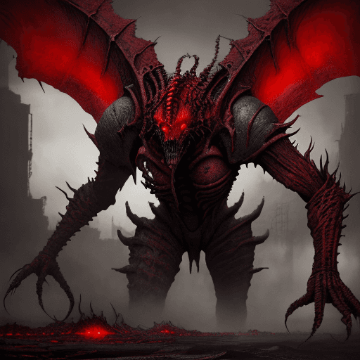 AI generated: phyrexian, red and black colors,strong contrast, hellish environnement, hyper-realistic