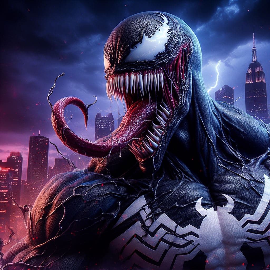 AI generated: close up of Venom of Marvel screaming, in a fit of rage, Masterpiece, gigantic scale, ascii-art --no...