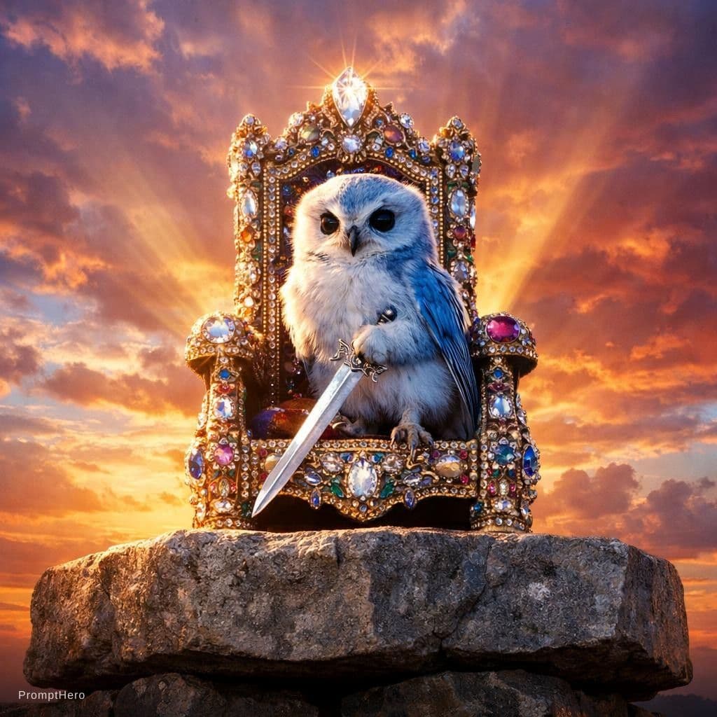 AI generated: Hyper realistic eye level throne encrusted with jewels, on top of a stone megolith. sparkling in the...