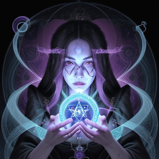 AI generated: Surreal Alchemist: An female character portrait of a master alchemist, with face surrounded by alche...