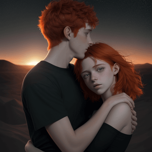 AI generated: a couple of boyfriends, the girl is red-haired with green eyes and the boy is a little dark-skinned ...