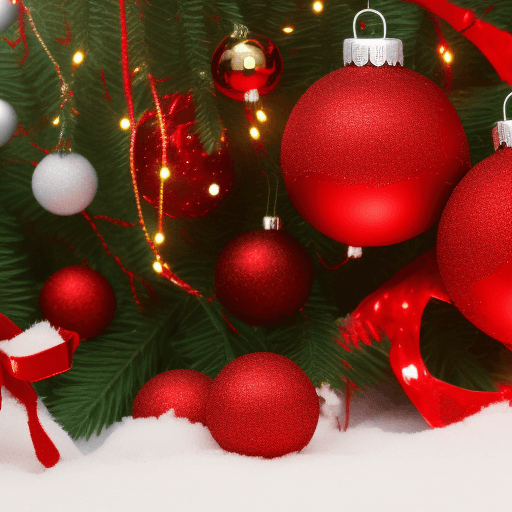 AI generated: red Christmas balls on tree backgroud