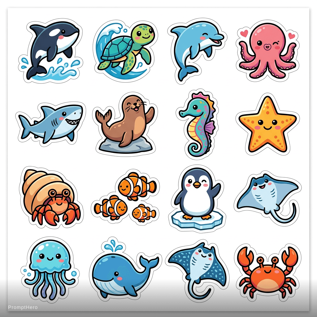 AI generated: Sea life from the ocean stickers