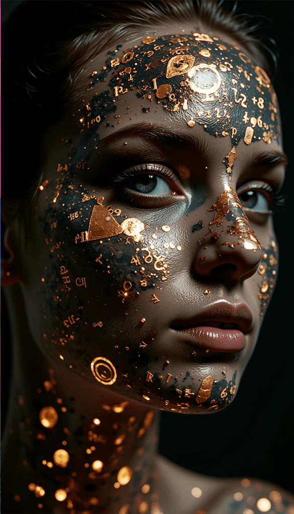 AI generated: Shadowrun Math Projection - A close-up of a person's face with set logical ambient background, DayGl...