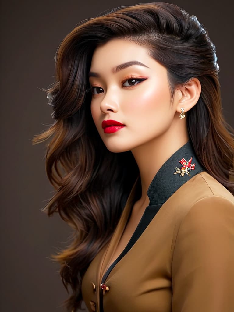 AI generated: Good looking young Chinese lady wearing formal military attire, looking upward, curious facial expre...