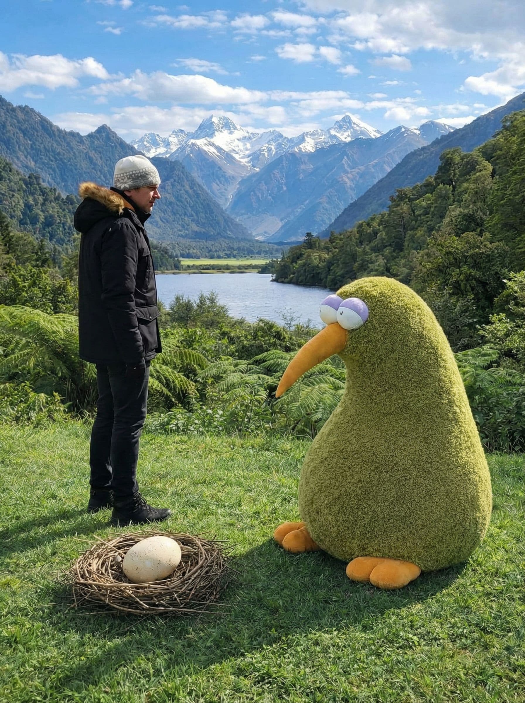 AI generated: I will stand on the left side of the Kiwi 