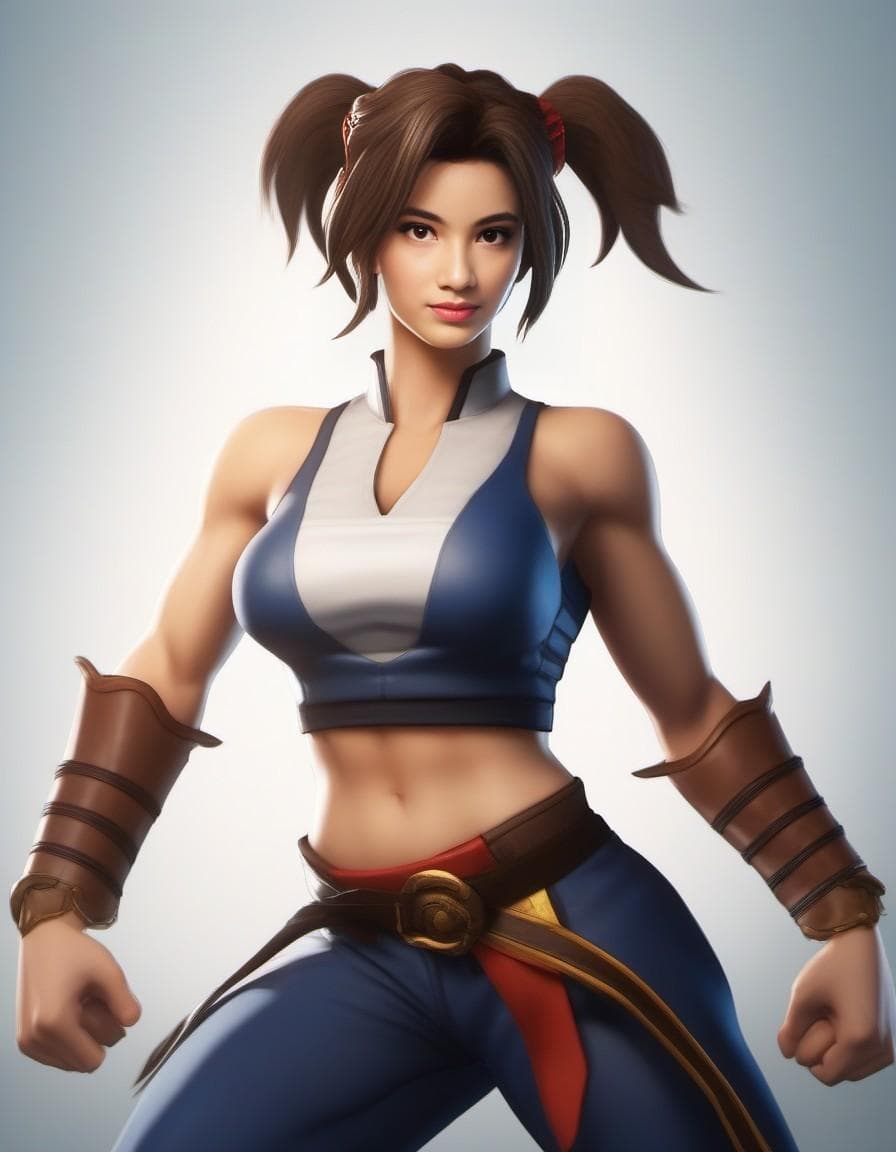 AI generated: A obra-prima de Street Fighter de Chun Li, CG, Cintura de homenzinho, long leg proportions, long eye...