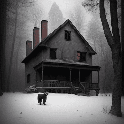 AI generated: "Welcome To The Mystically Beautiful World Of Your Nightmares snowy woods , old house , slenderman f...