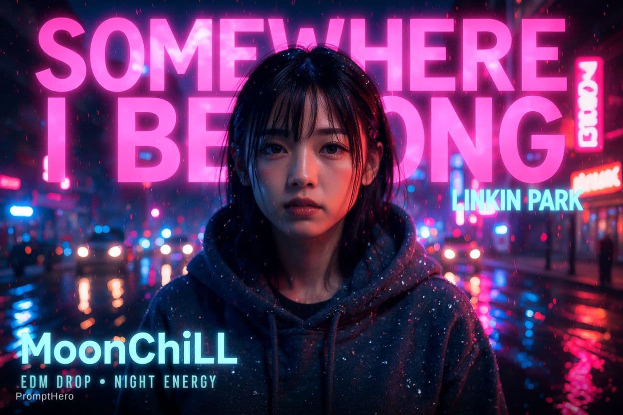 AI generated: cinematic close-up portrait of a young Asian woman standing in a rainy neon-lit cyberpunk city stree...