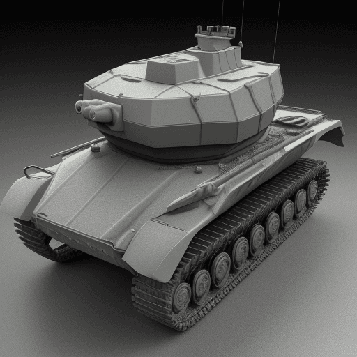 AI generated: Photo of strom mpv amphibi vehicle tank, from right side view, reinforced rubber track, 3d render, f...