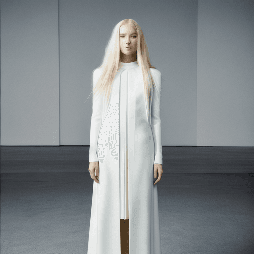 AI generated: fullbody picture, albino japanese model with long blonde hair wearing giant oversized balenciaga cou...