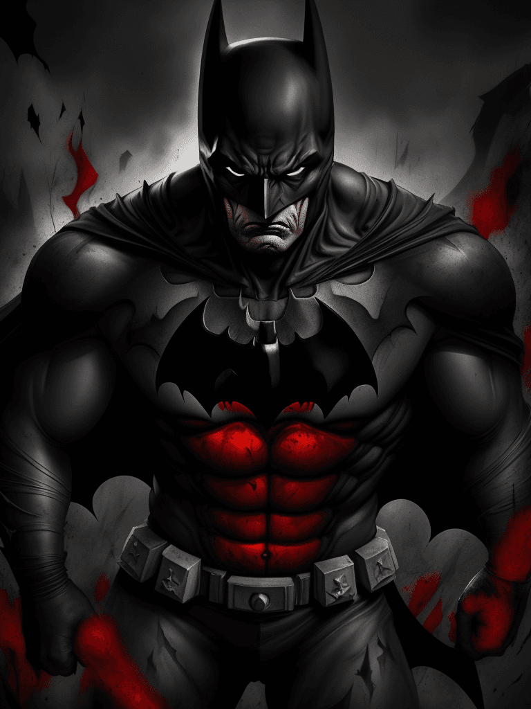 AI generated: unstoppable demonic batman in full battle gear, hellish, extremely brutal composition, digital paint...