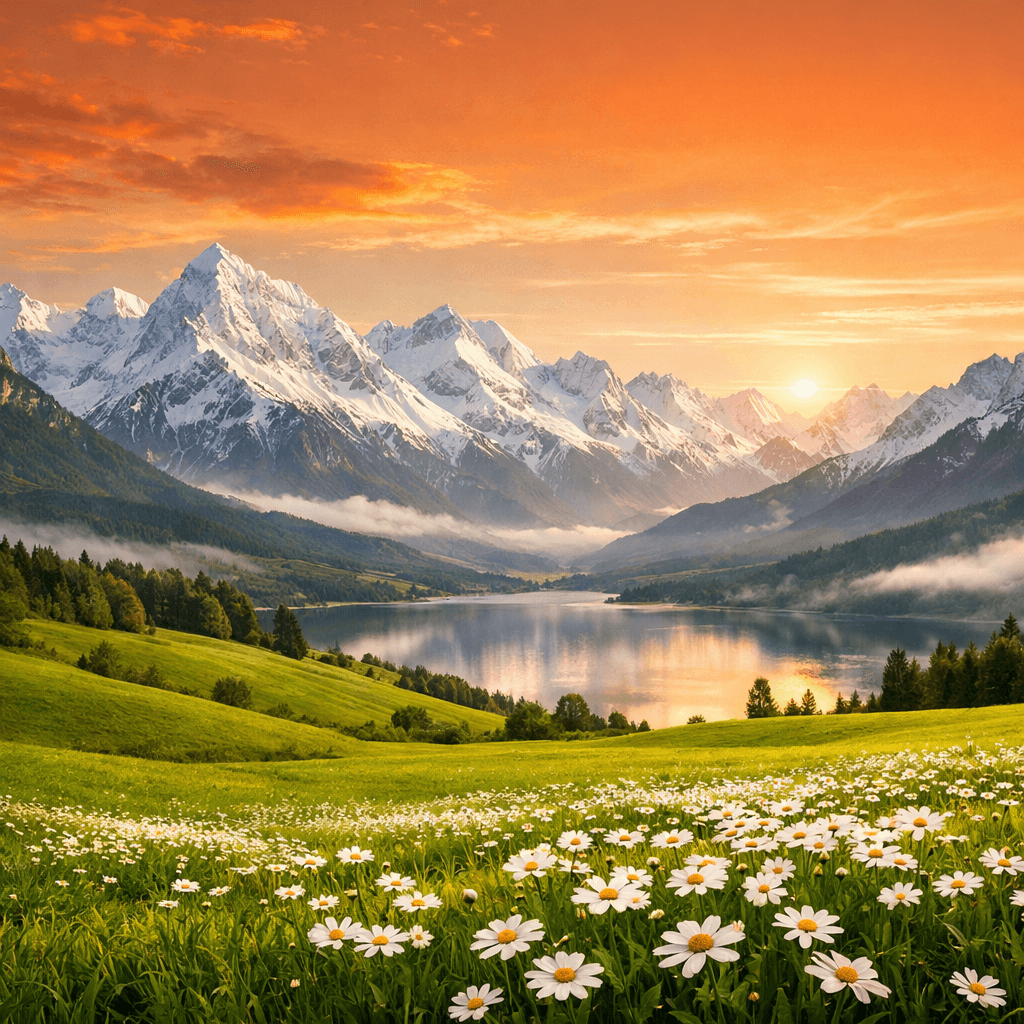 AI generated: windows wallpepar, 8k., a landscape matchng the color of indian flag. include mountains on distance