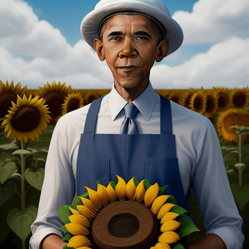 AI generated: Obamanheimer, planter of seeds, planting mushrooms and sunflowers, he is a milkman, he is a dandy fe...