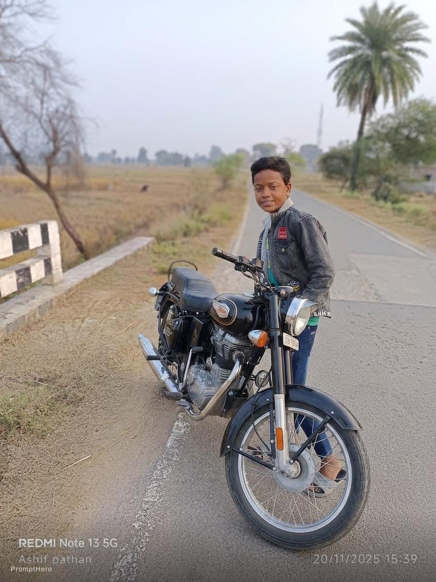AI generated: Is photo ke aage Bullet bike laga
