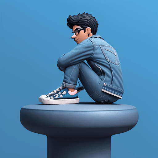 AI generated: Prompt: Create a 3D illustration of an animated character sitting casually on top of a social media ...