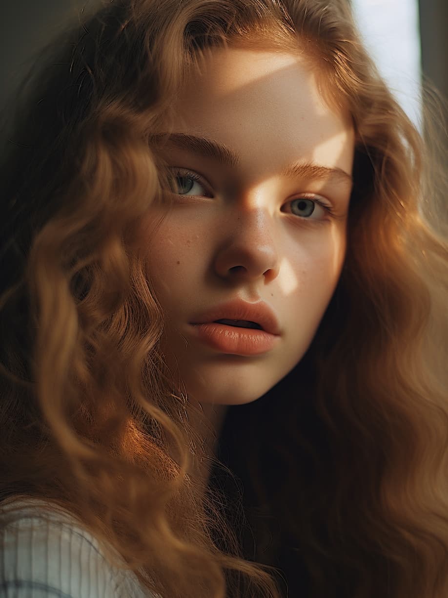 AI generated: a close up of a person with long hair, a picture, inspired by irakli nadar, tumblr, portrait sophie ...