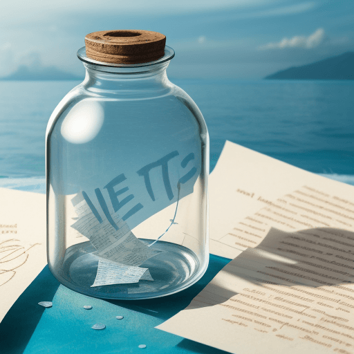 AI generated: High resolution photography of a paper message inside a  bottle  floating in the sea