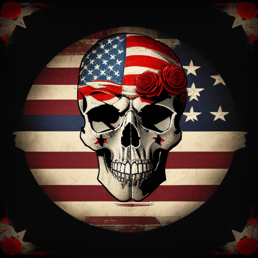 AI generated: skull design, american flag, roses, patriotic design, tattoo art, vintage style, grunge aesthetics, ...