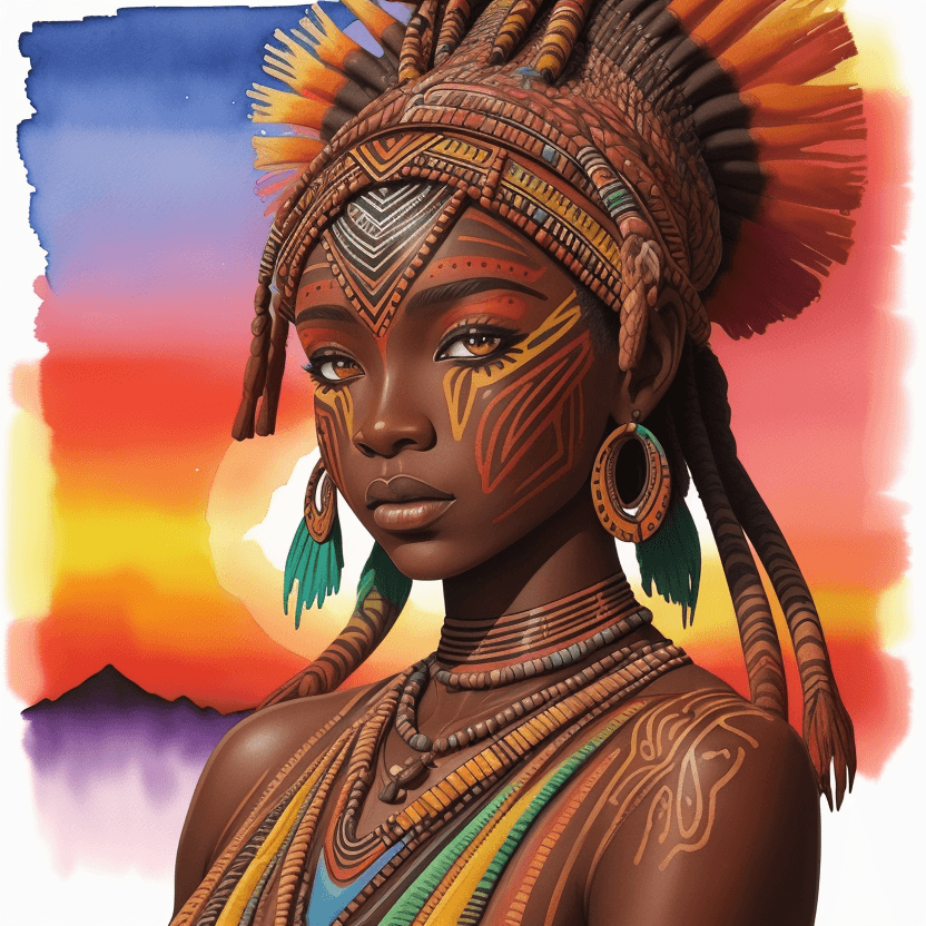 AI generated: watercolor Tribal art African women Painting, Sunset Scenery Acrylic Painting, Tribal painting , 3d ...