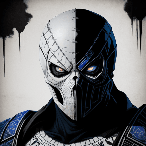 AI generated: Sub Zero from Mortal Kombat, skull face, cold white dull lifeless eyes, very scary character, close-...