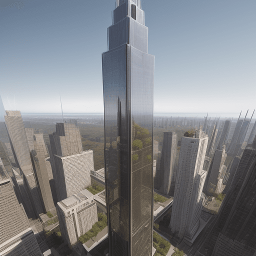 AI generated: high realistic render of a Modern very tall twin skyscraper, wide base and small end, vertical garde...
