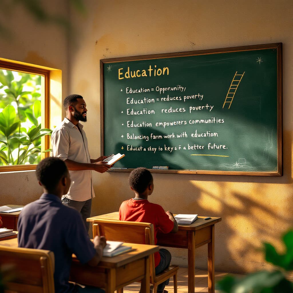 AI generated: A 4K-resolution, ultra-realistic image of a rural Nigerian classroom illuminated by soft sunlight st...