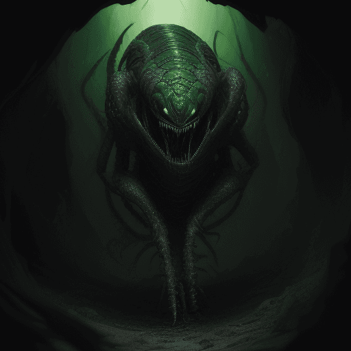 AI generated: Full body photo of a scary alien creature that looks like a centipede with venom coming out from its...