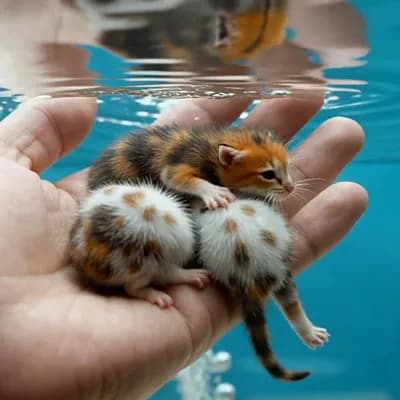 AI generated video: A close-up, slightly top-down handheld shot inside a real glass aquarium. The scene features crystal...