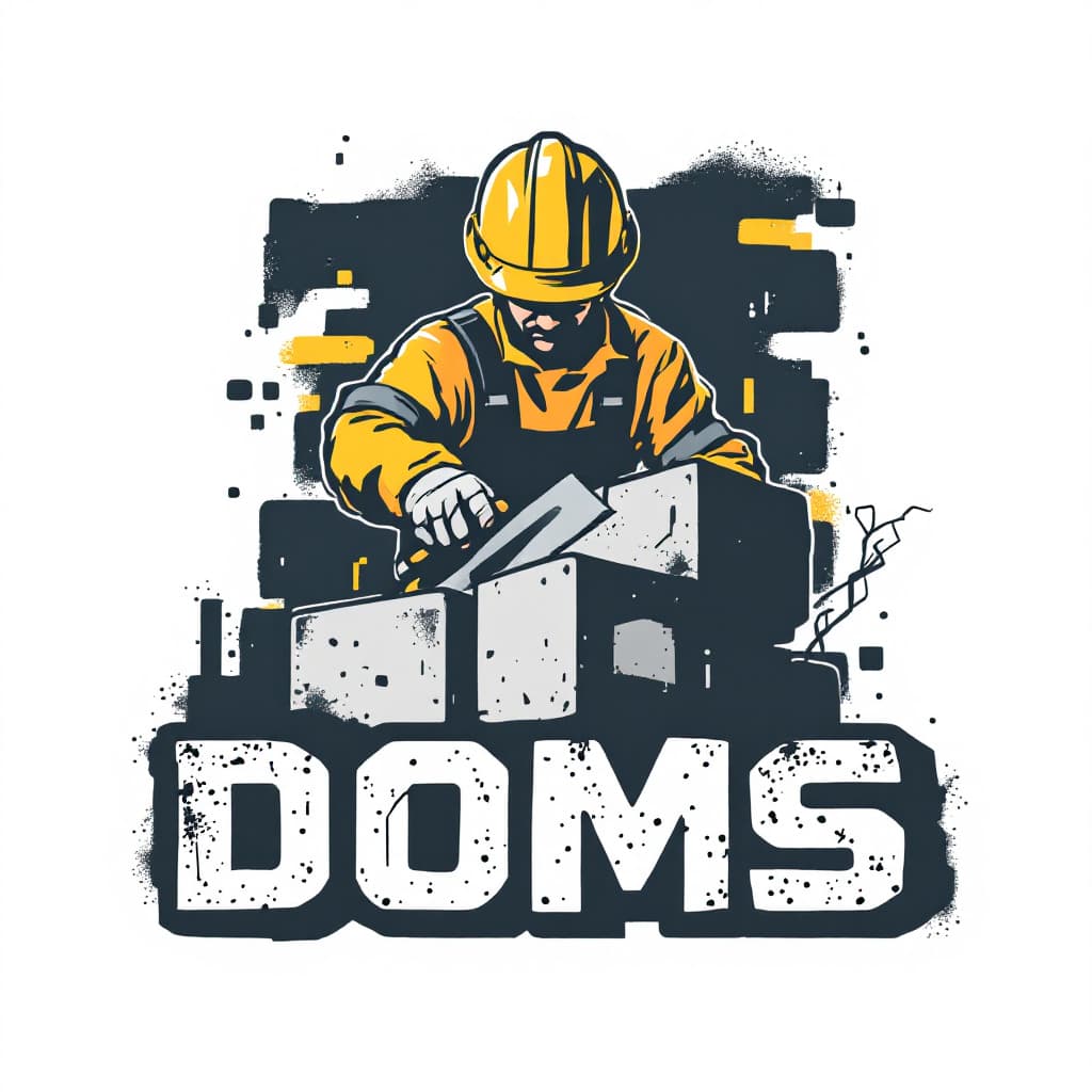 AI generated: Small contractor brand, focus on physical labor, hands-on masonry, concrete. Thick geometric shapes,...