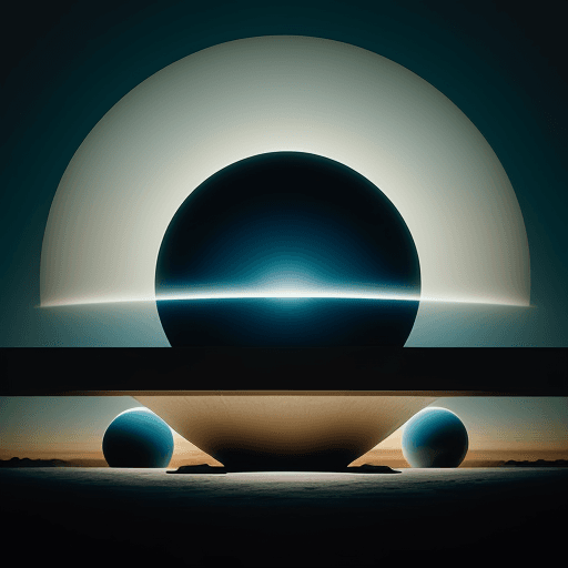 AI generated: by artist james turrell A retrofuturistic scene of an alien planet with three large, sleek oval shap...