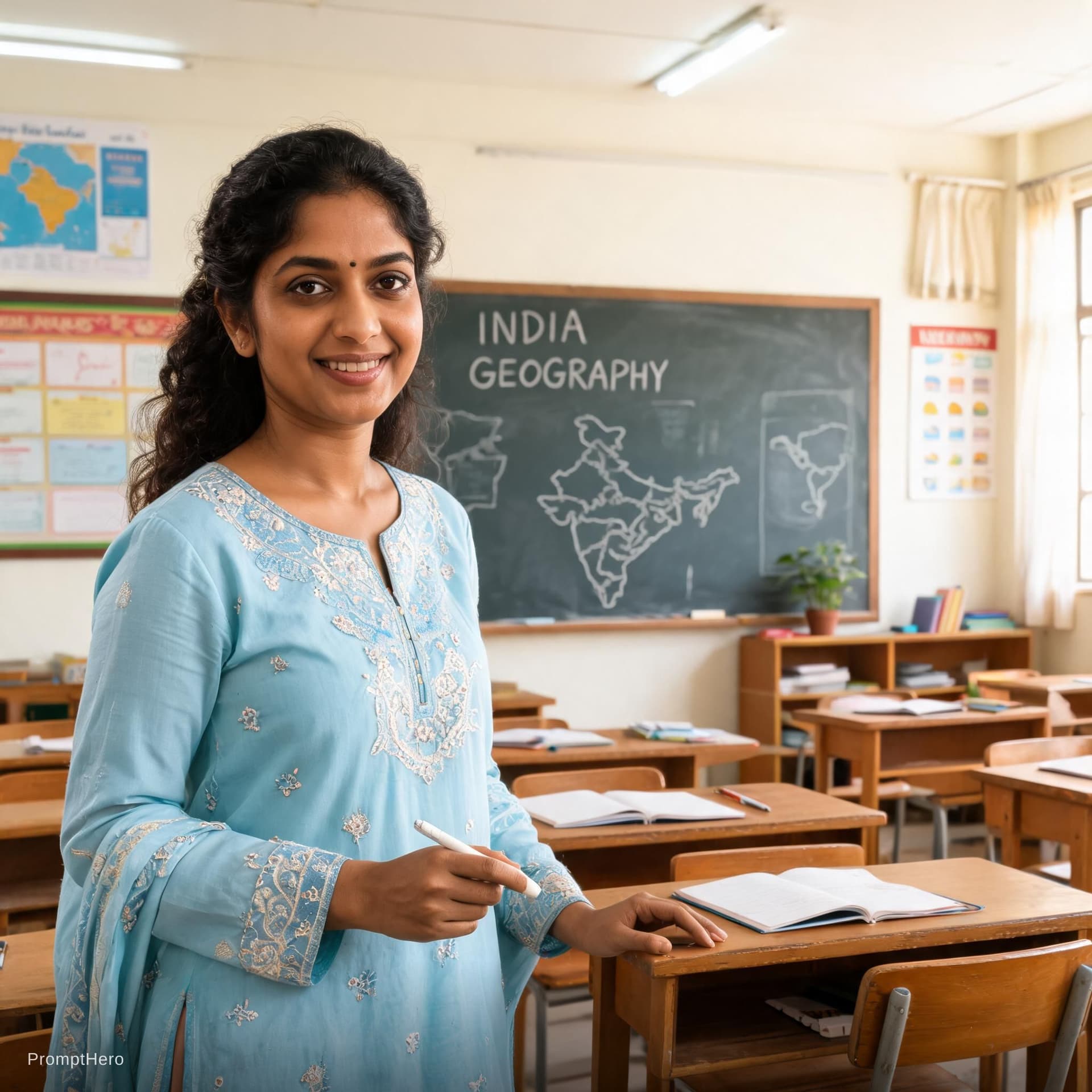 AI generated: A hot indian aunty in classroom