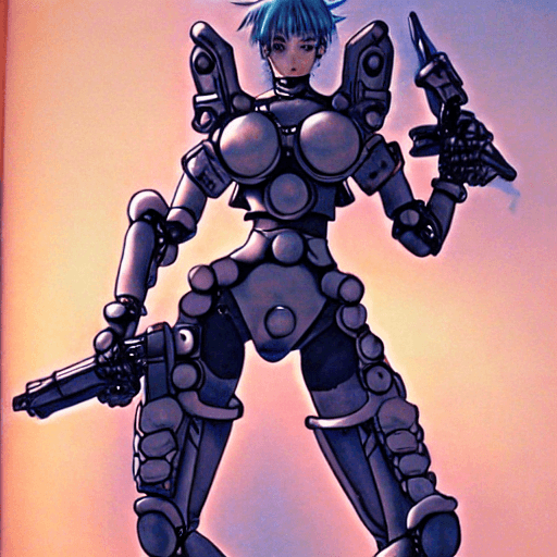 AI generated: female mech warrior by Masamune Shirow, manga, single face, trending on artstation, WLOP, detailed, ...