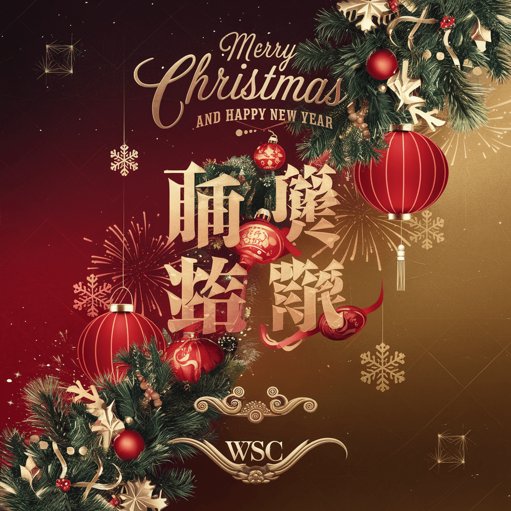 AI generated: "A vibrant and festive poster featuring the English words 'Merry Christmas and Happy New Year' in el...