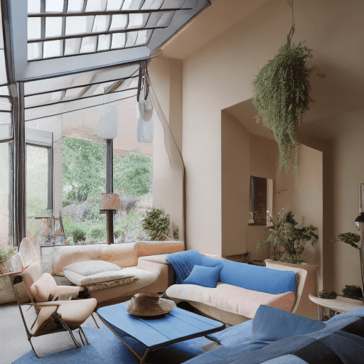 AI generated: High resolution photography interior design, dreamy sunken living room conversation pit, wooden floo...