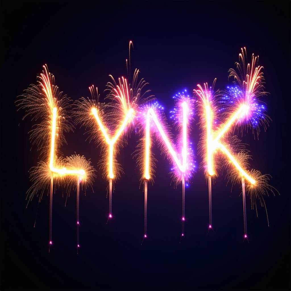 AI generated: cgi hyper realistic neon text "LYNK"  spelled out as fireworks in the sky, cinematic, dynamic, high ...